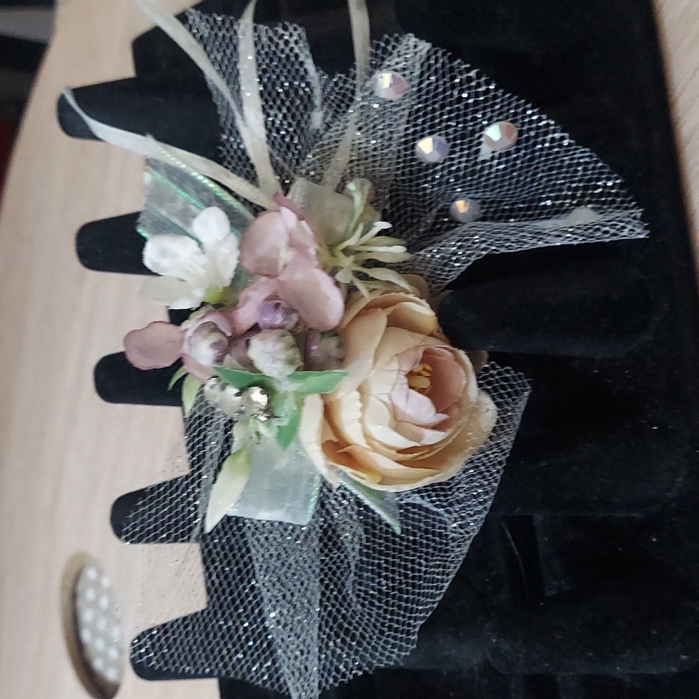 Peach Rose Tulle Floral Ring Corsage Decor